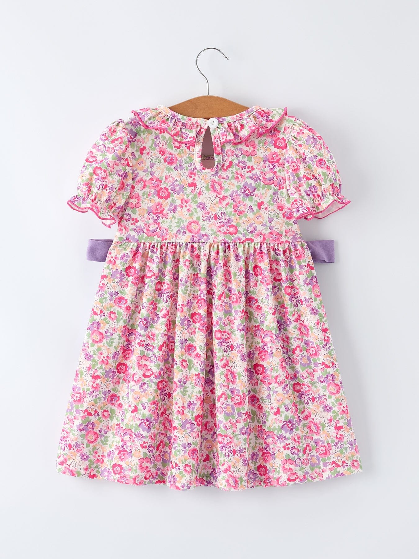 Easter Colorful Floral Bunny Embroidery Bow Ruffle Dress - Image 2