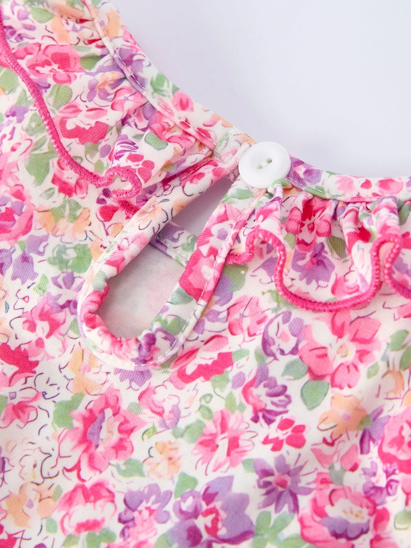 Easter Colorful Floral Bunny Embroidery Bow Ruffle Dress - Image 5