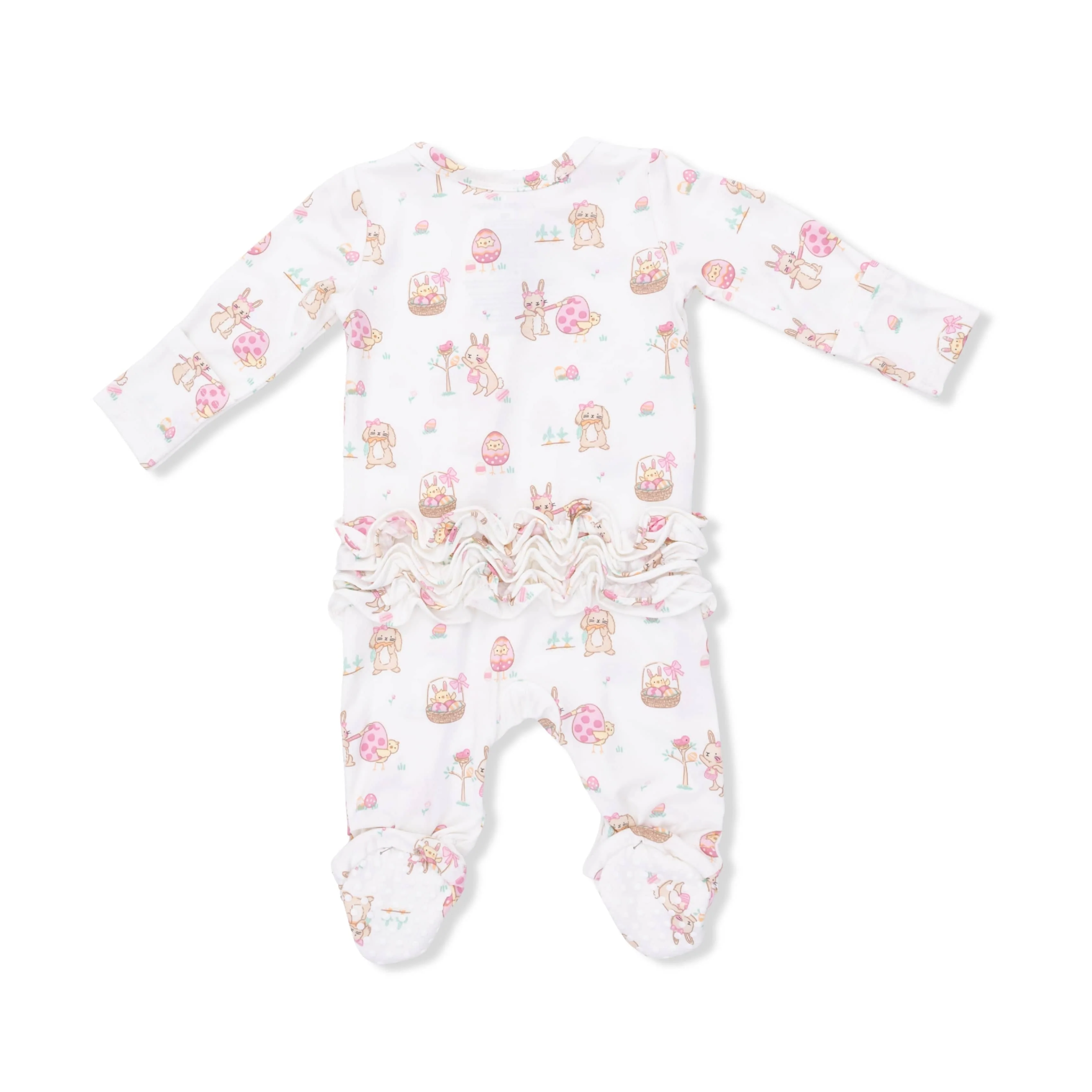 Ruffle Back Footie with 2-Way Zipper - Easter Egg Hunt Pink - Image 3