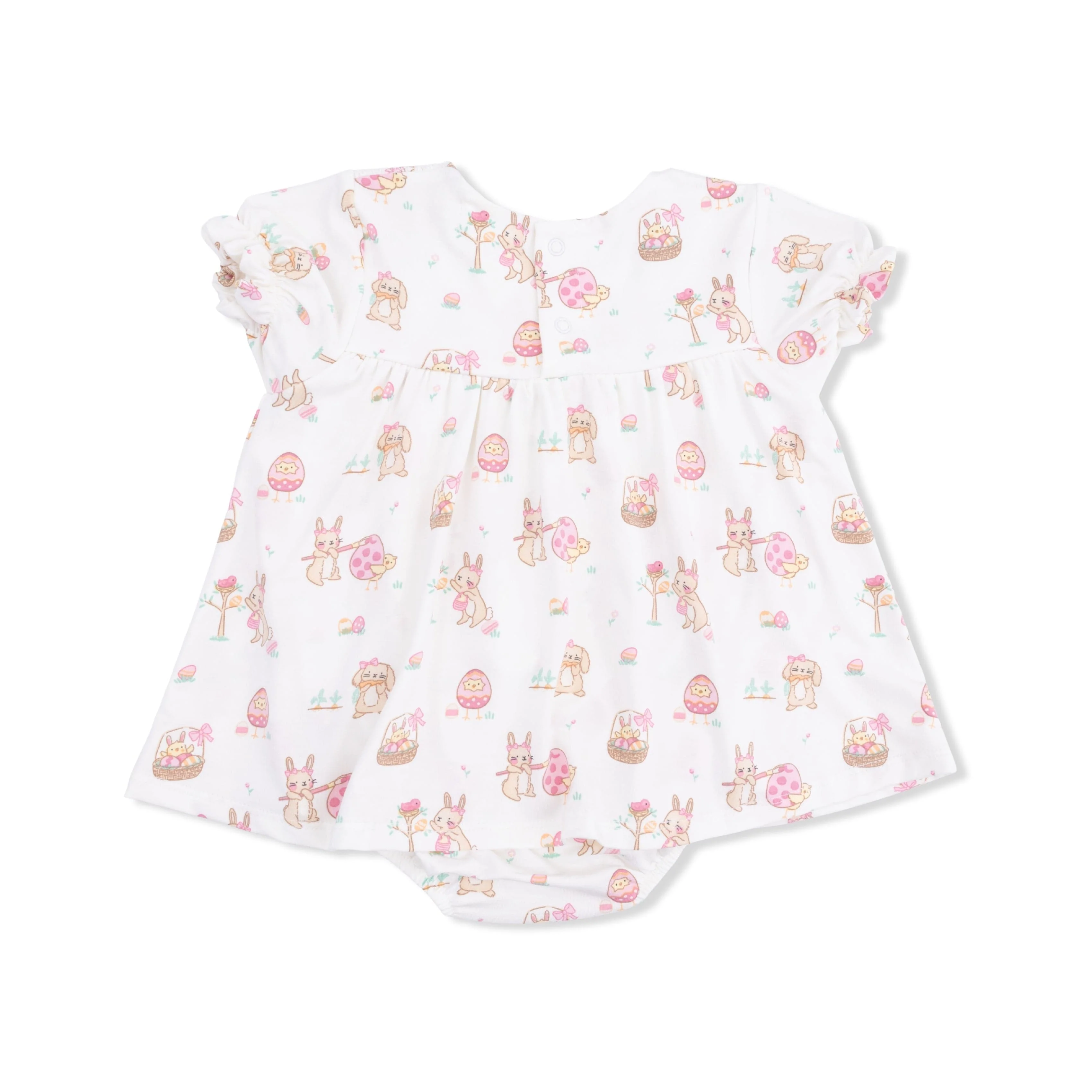 Smocked Ruffle Bubble Romper with Skirt - Easter Egg Hunt Pink - Image 3