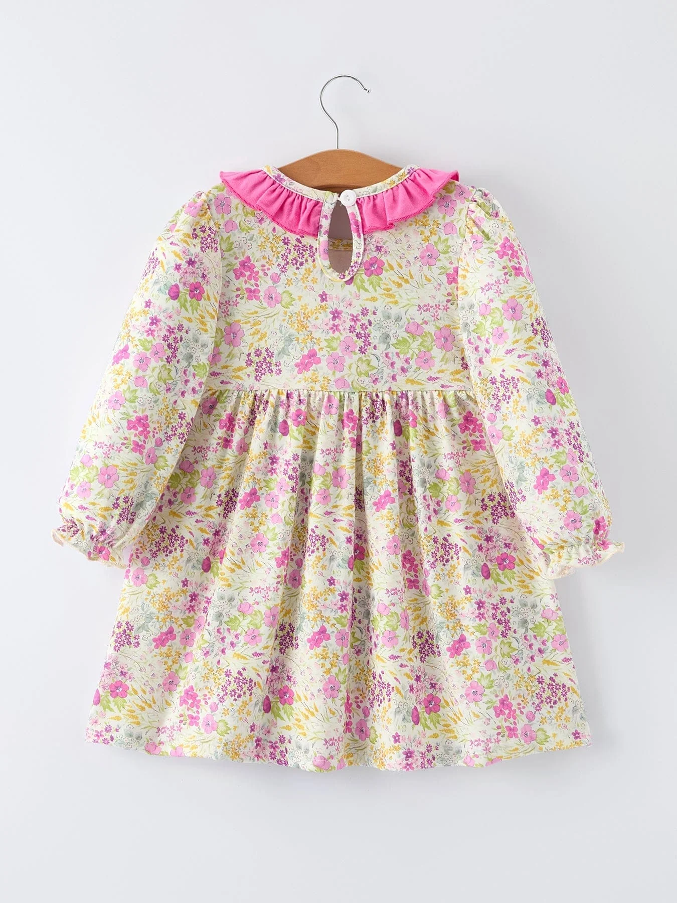 Easter Pink Bunny Embroidered Floral Long-Sleeved Dress - Image 2