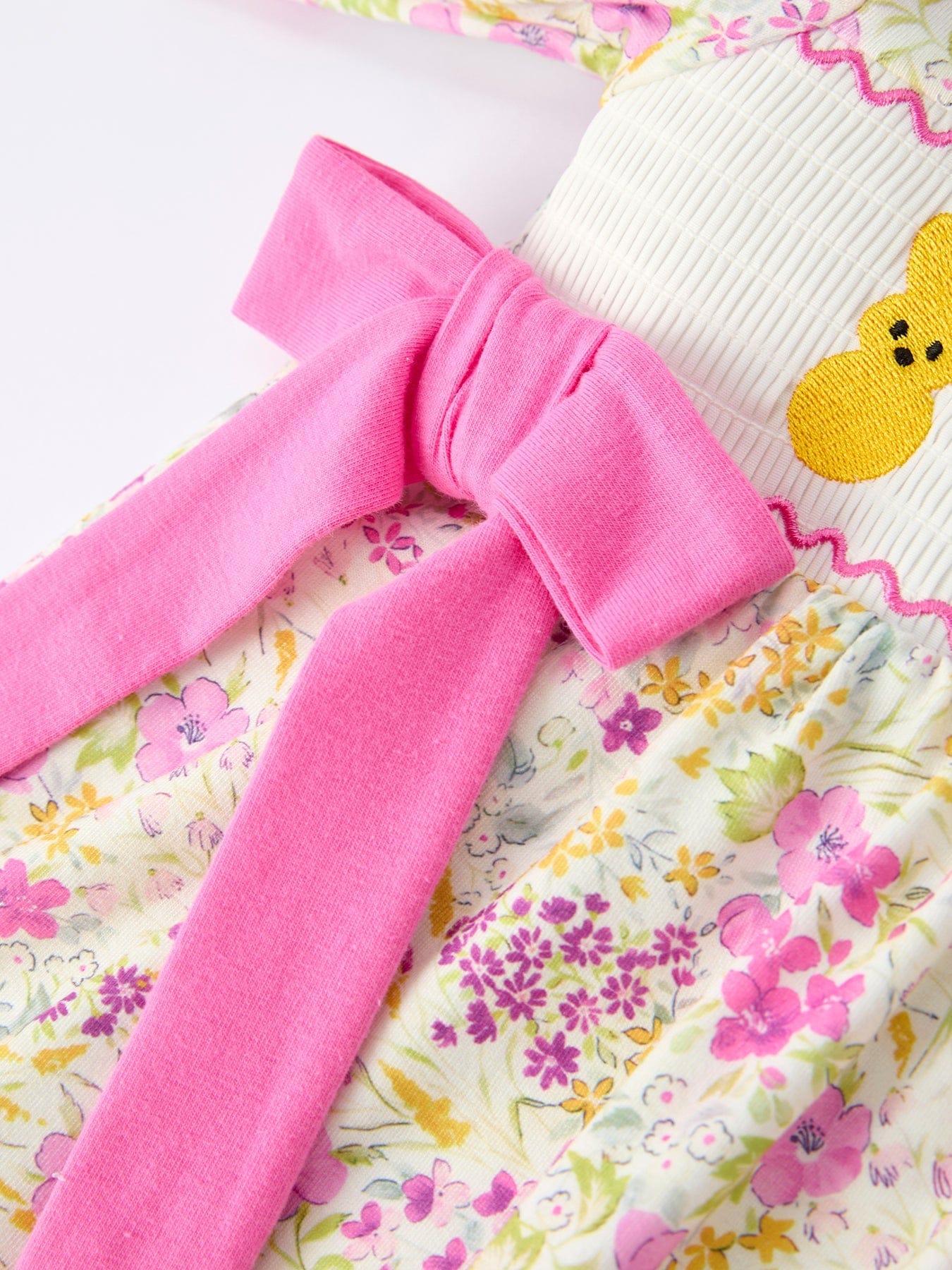 Easter Pink Bunny Embroidered Floral Long-Sleeved Dress - Image 4