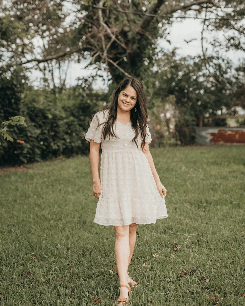 Eden Short Sleeve Dot Dress - Ivory - Image 6