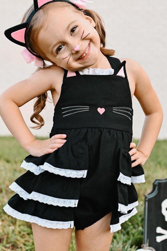 Girl's Kitty Pinafore Bubble Romper - Image 2