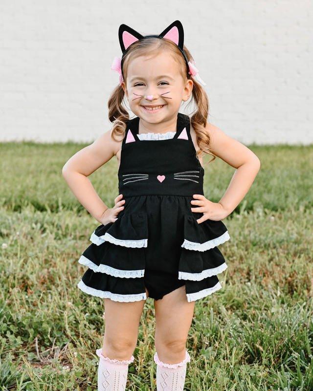 Girl's Kitty Pinafore Bubble Romper - Image 3
