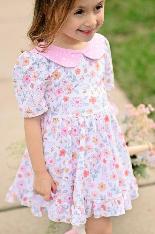 Girl's Short Sleeve Vintage Twirl Dress - Spring Meadow (Floral) - Image 2