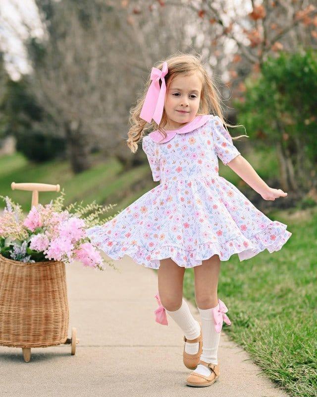 Girl's Short Sleeve Vintage Twirl Dress - Spring Meadow (Floral) - Image 5