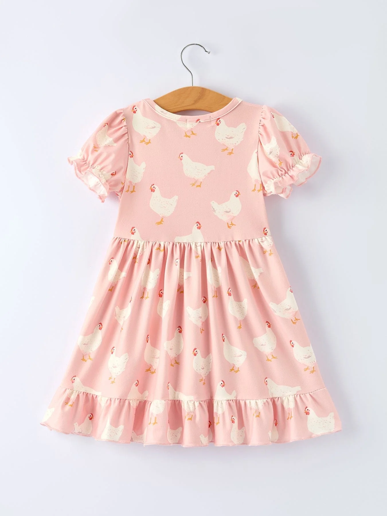 Farm Spring Chicken Print Girls Ruffle Dress - Image 2