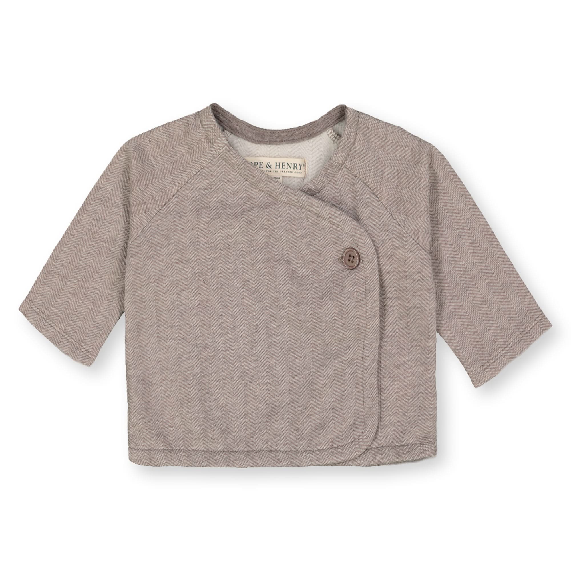 Fleece Kimono Top, Legging, and Bonnet Set - Light Taupe Herringbone - Image 3