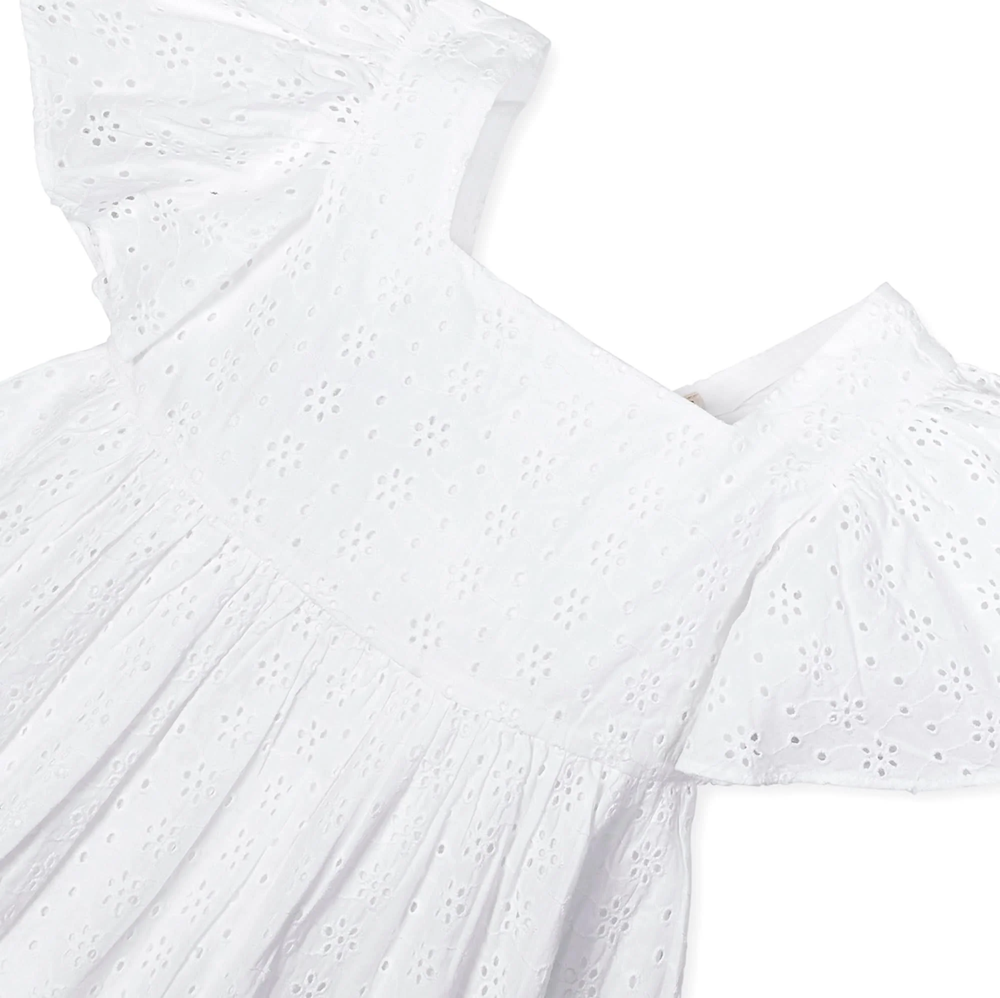 Flutter Sleeve Organic Empire Dress - White Eyelet - Image 6