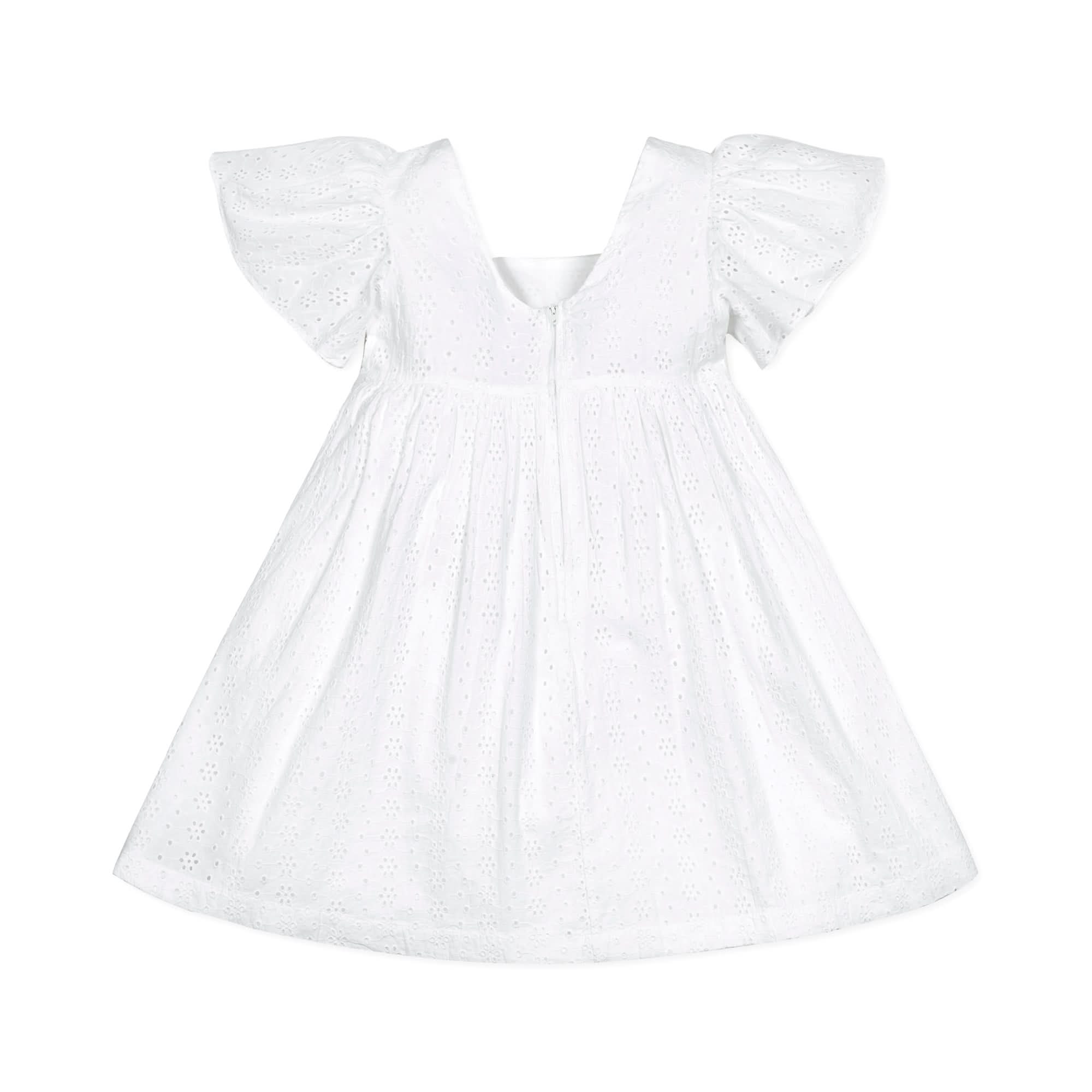 Flutter Sleeve Organic Empire Dress - White Eyelet - Image 7