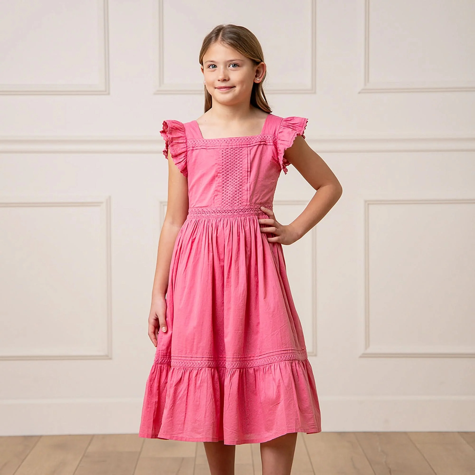 Flutter Sleeve Organic Maxi Dress - Deep Rose - Image 4