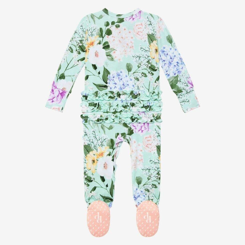 Bamboo Footie Ruffled Zippered One Piece for Girls - Erin (Floral) - Image 3