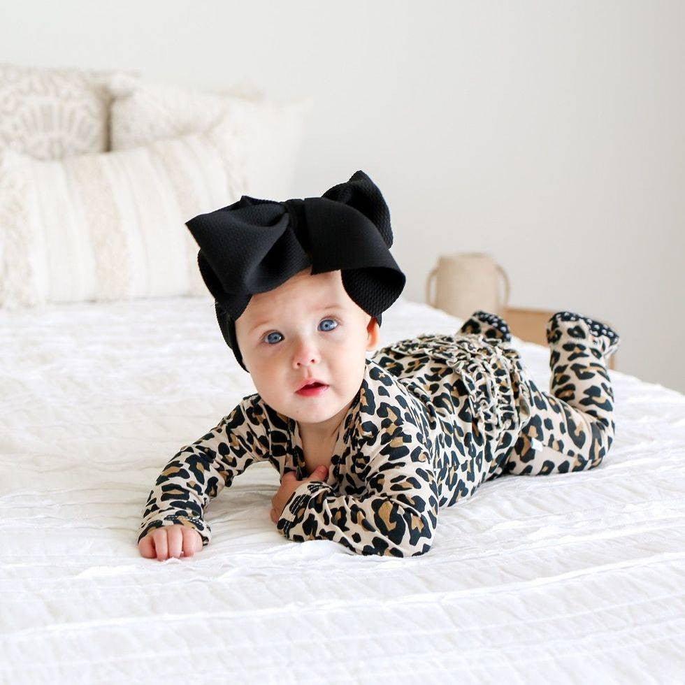 Bamboo Footie Ruffled Zippered One Piece - Lana Leopard Tan - Image 3