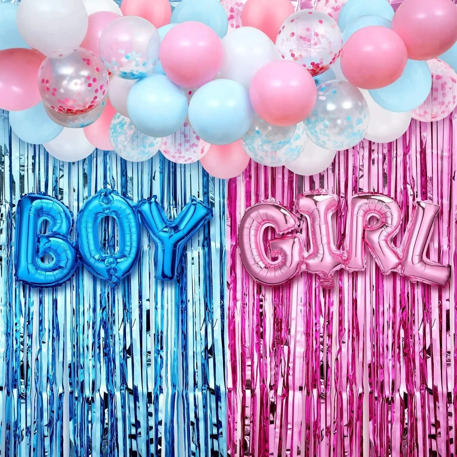 Gender Reveal Curtains & Letter Foil Balloons Set - Image 2
