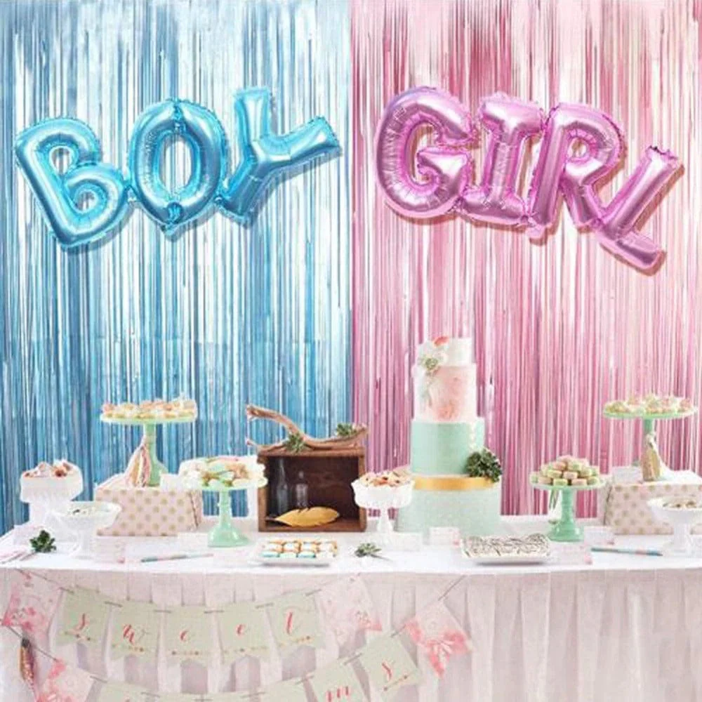 Gender Reveal Curtains & Letter Foil Balloons Set - Image 4