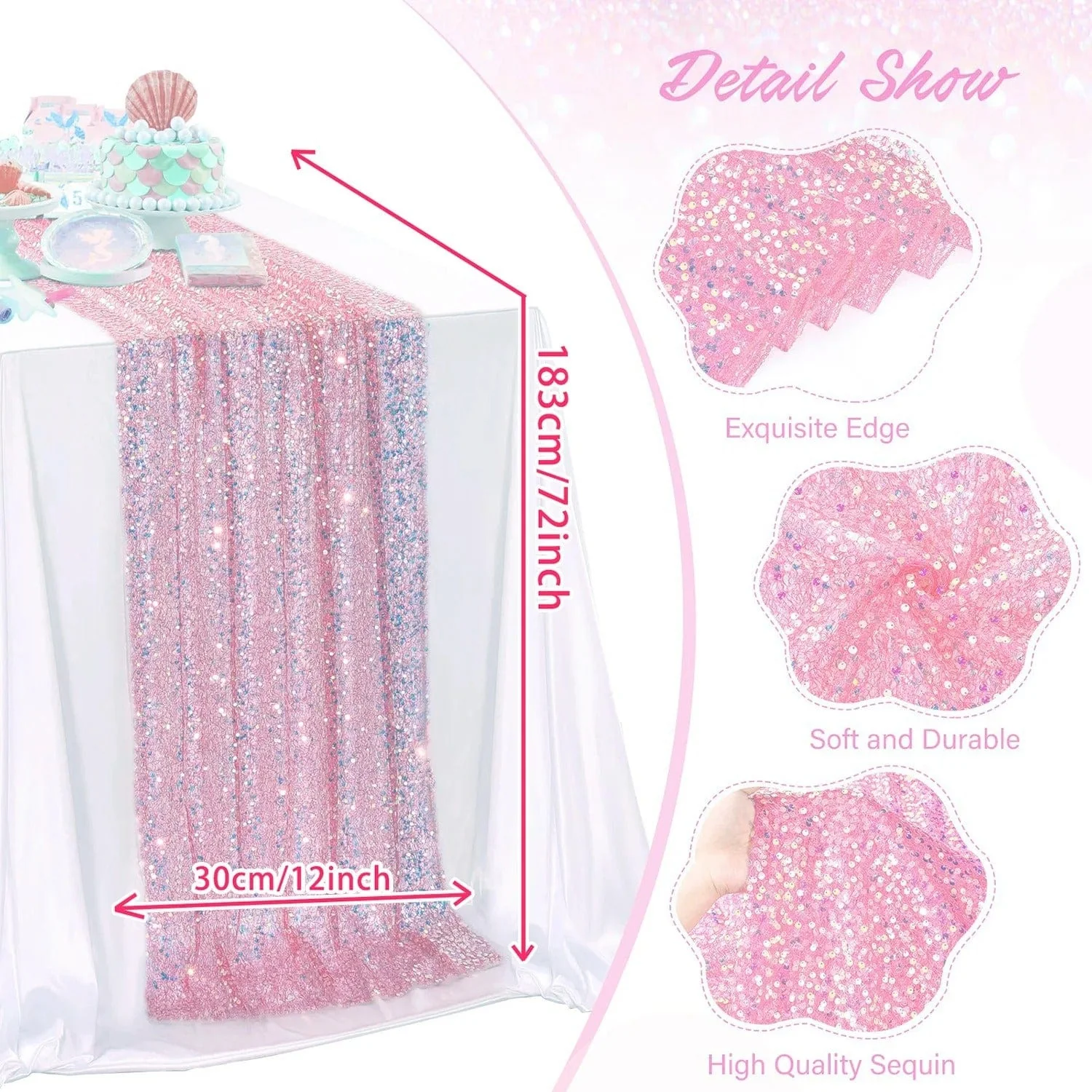 Gender Reveal Glitter Iridescent Sequin Table Runner - Image 4