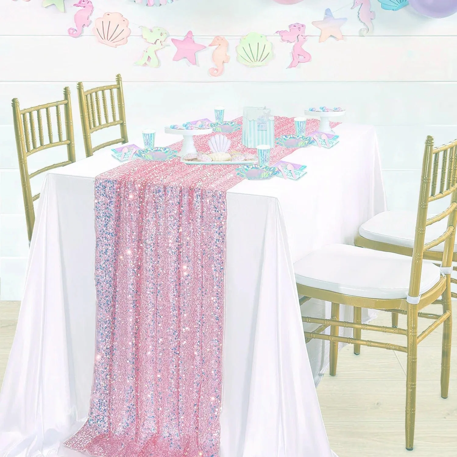 Gender Reveal Glitter Iridescent Sequin Table Runner - Image 6