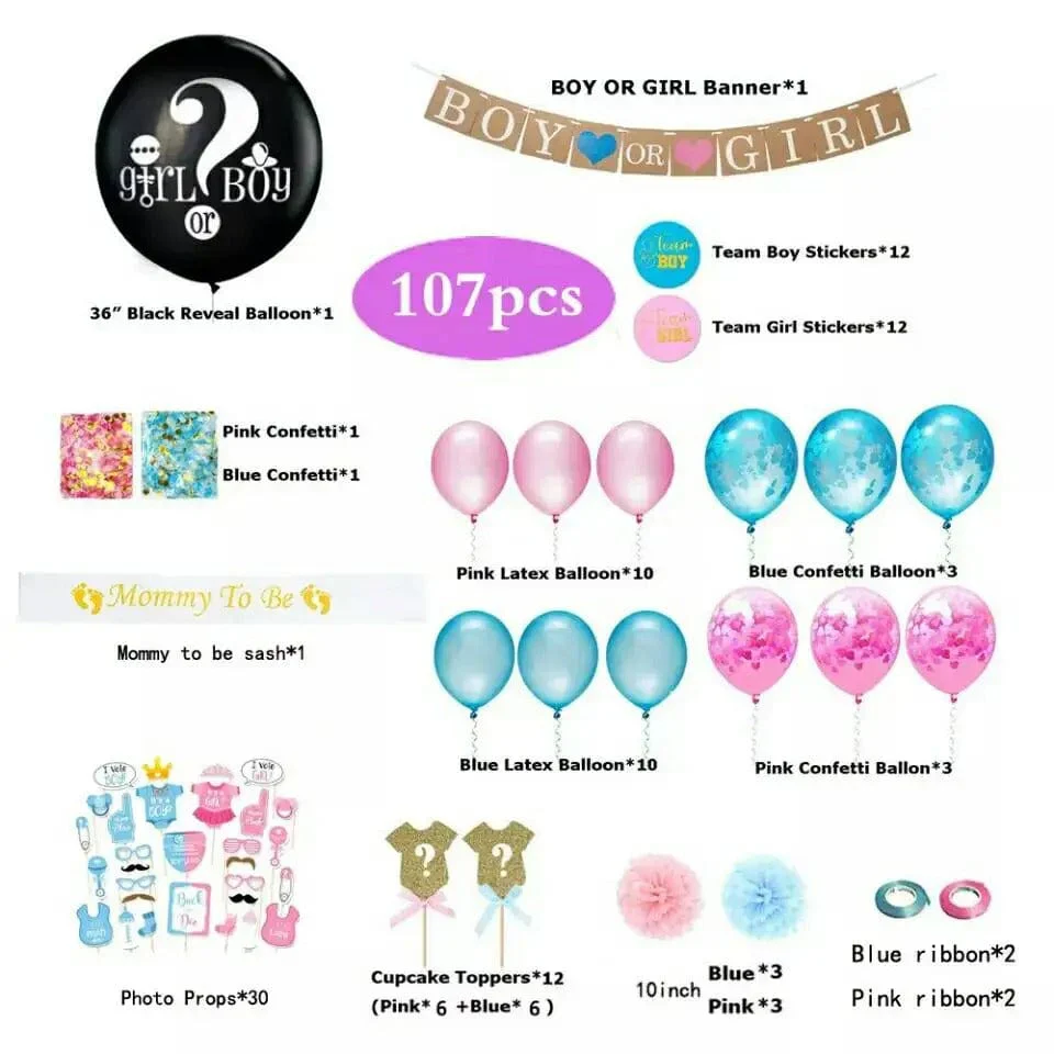 Gender Reveal Party Supplies Kit - 107 Pieces - Image 2