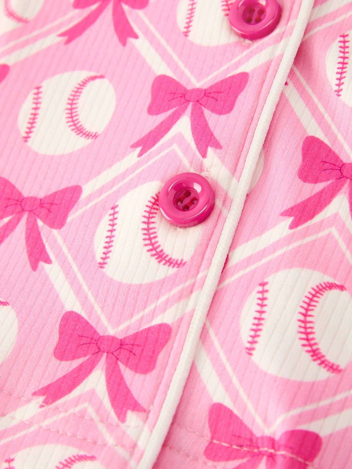 Girls Baseball Bow Print Pajama Set Short Sleeve Pink - Image 14