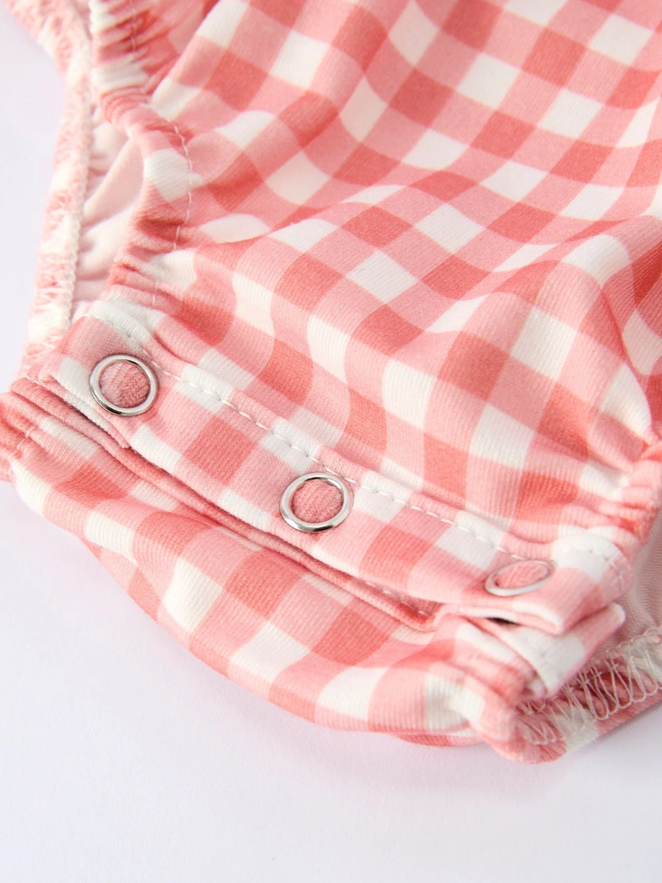 Girls Baseball Bow Smocking Embroidery Plaid Romper - Image 4