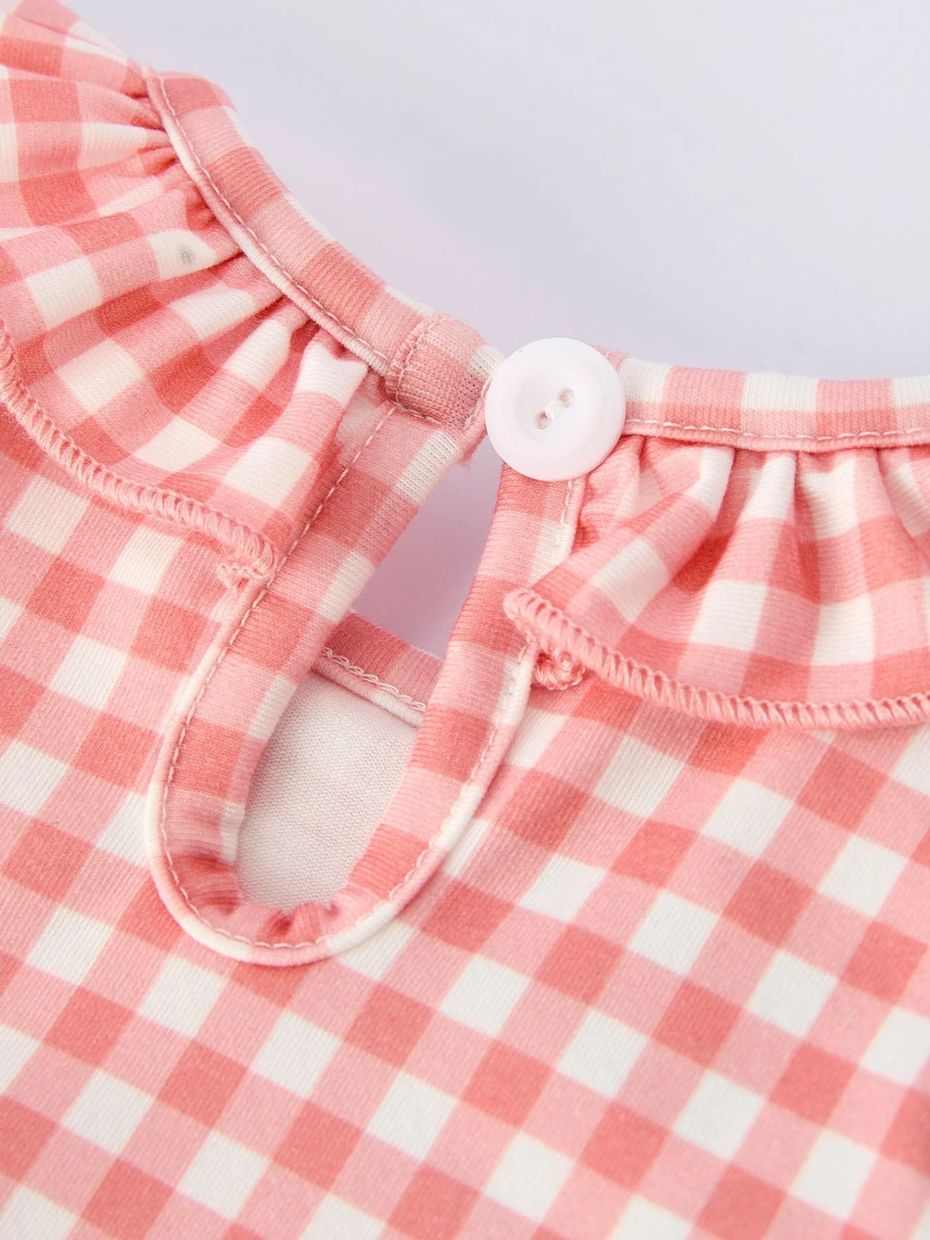 Girls Baseball Bow Smocking Embroidery Plaid Romper - Image 5