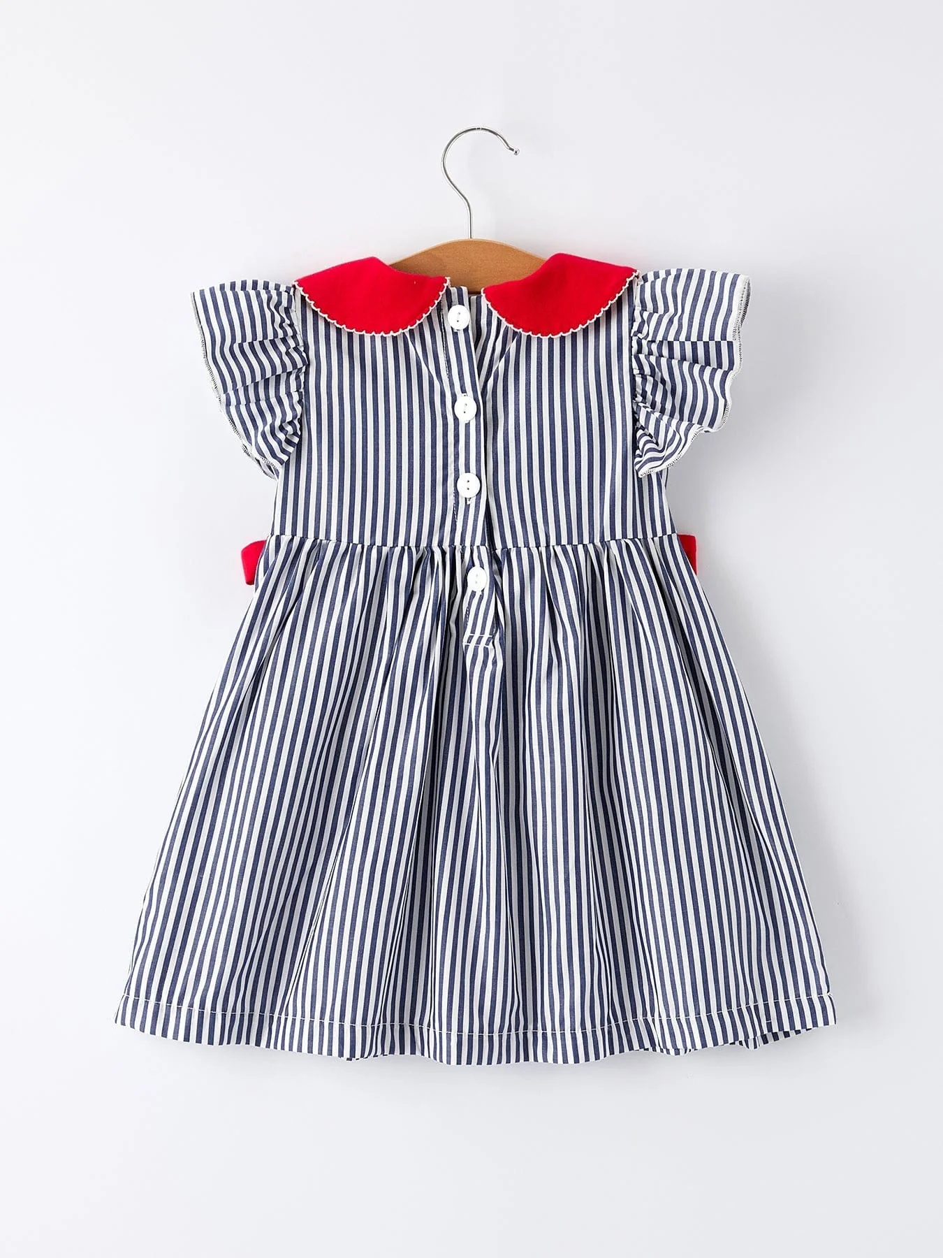 Girls Baseball Team Outfit - Striped Ruffle Sleeve Dress with Ball Design - Image 2
