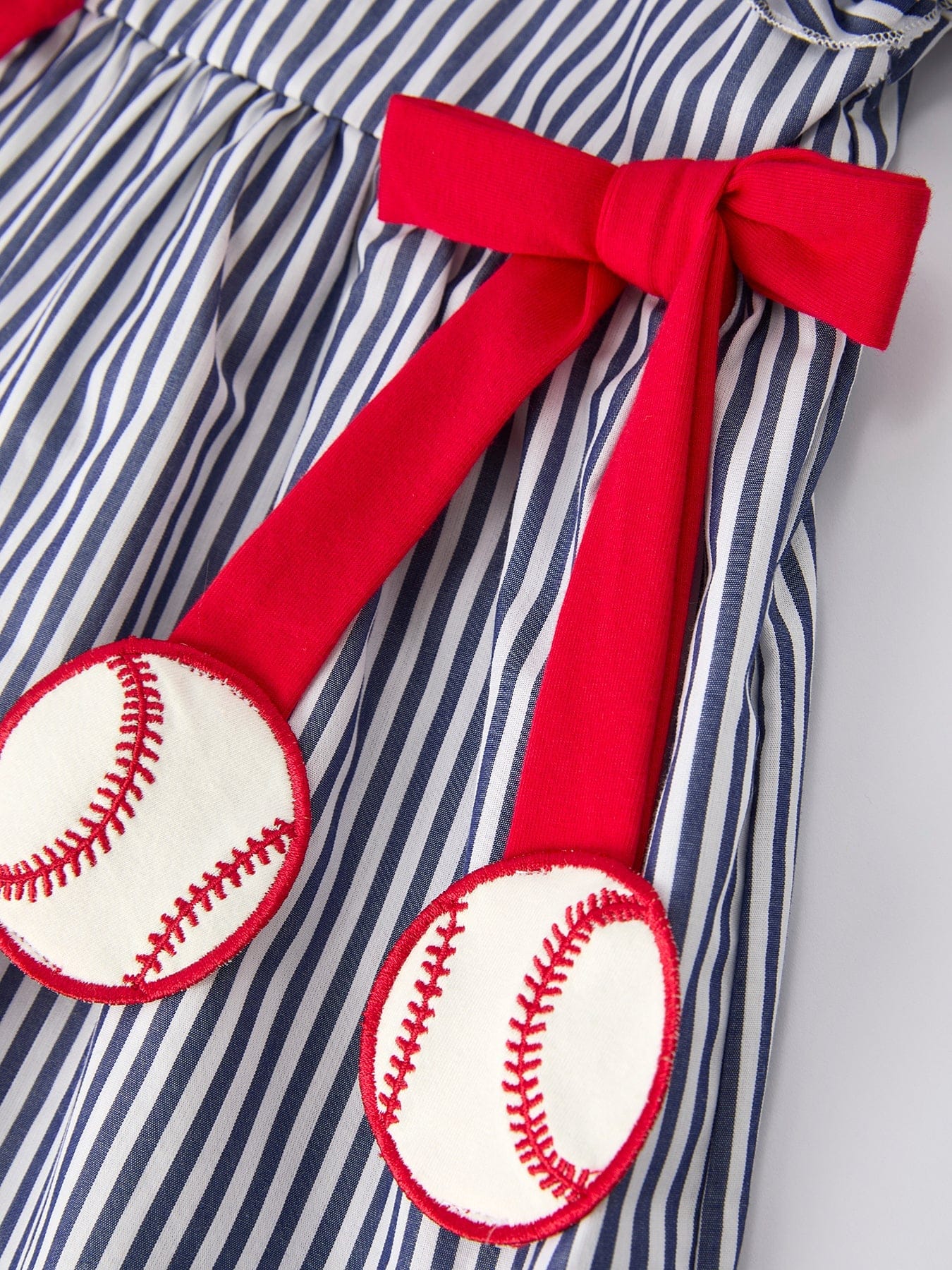Girls Baseball Team Outfit - Striped Ruffle Sleeve Dress with Ball Design - Image 4