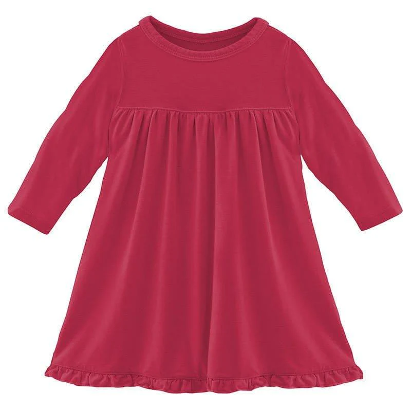 Girl's Solid Bamboo Classic Long Sleeve Swing Dress - Taffy