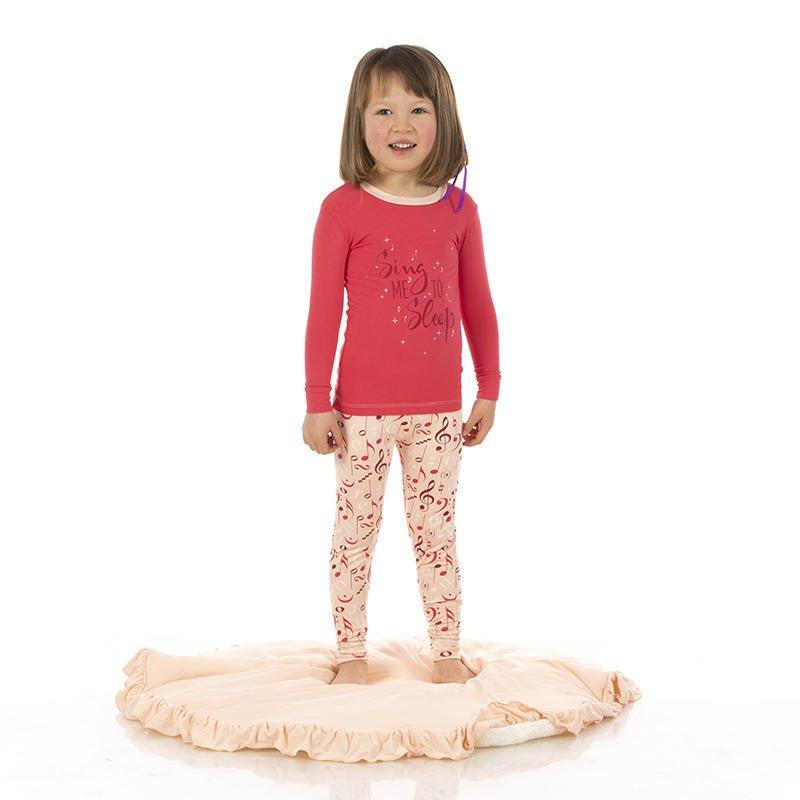 Girl's Bamboo Long Sleeve Graphic Tee Pajama Set - Peach Blossom Music Class - Image 2