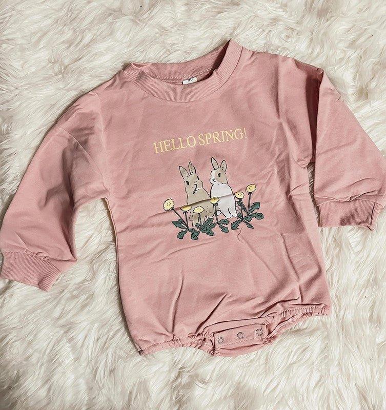 Girl's Long Sleeve One Piece - Pink Hello Spring - Image 2