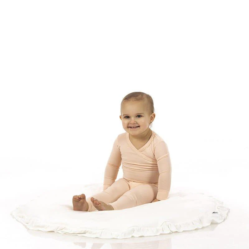 Girl's Solid Bamboo Long Sleeve Scallop Kimono Pajama Set - Peach Blossom - Image 2
