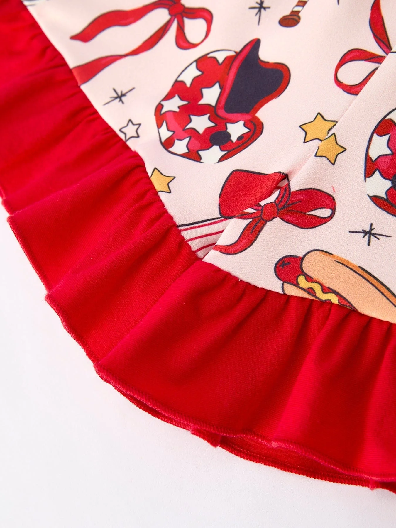 Girls Pajama Set with Red Bows Baseball Print - Image 3