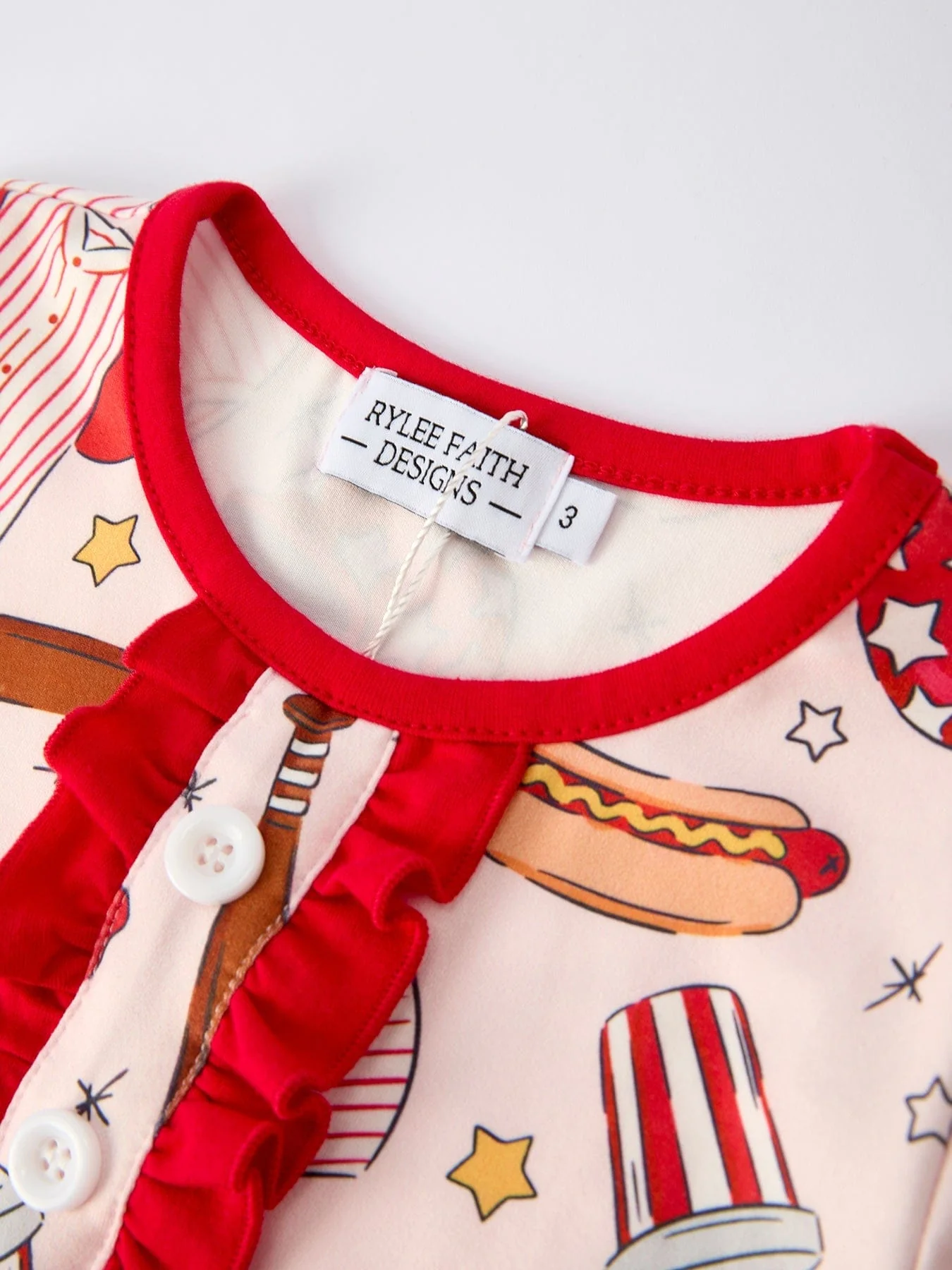 Girls Pajama Set with Red Bows Baseball Print - Image 4