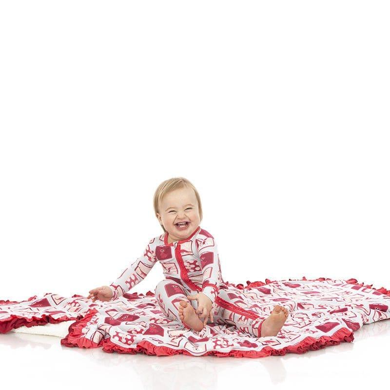 Girl's Print Bamboo Muffin Ruffle Coverall with Zipper - Illusion Blue Lunchboxes - Image 2