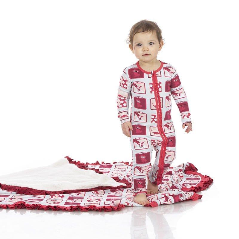 Girl's Print Bamboo Muffin Ruffle Coverall with Zipper - Illusion Blue Lunchboxes - Image 3