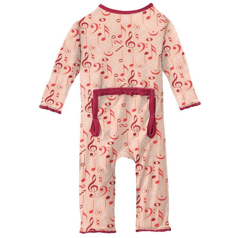 Girl's Print Bamboo Muffin Ruffle Coverall with Zipper - Peach Blossom Music Class - Image 2
