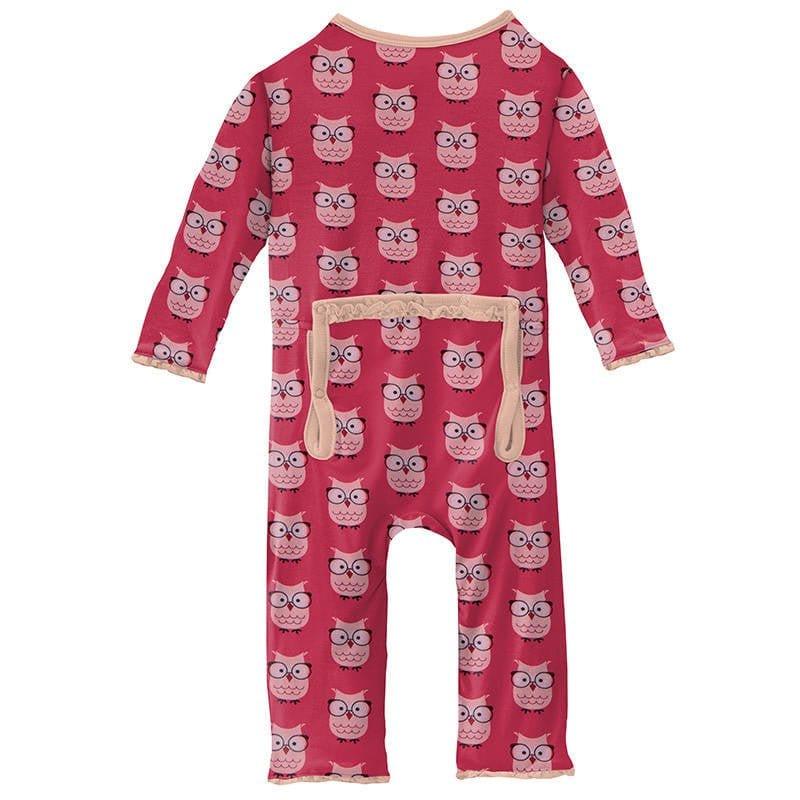 Girl's Print Bamboo Muffin Ruffle Coverall with Zipper - Taffy Wise Owls - Image 2
