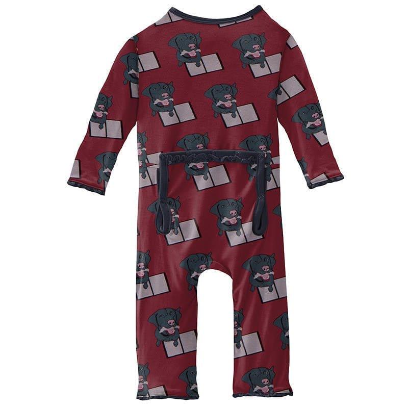 Girl's Print Bamboo Muffin Ruffle Coverall with Zipper - Wild Strawberry Dog Ate My Homework - Image 2