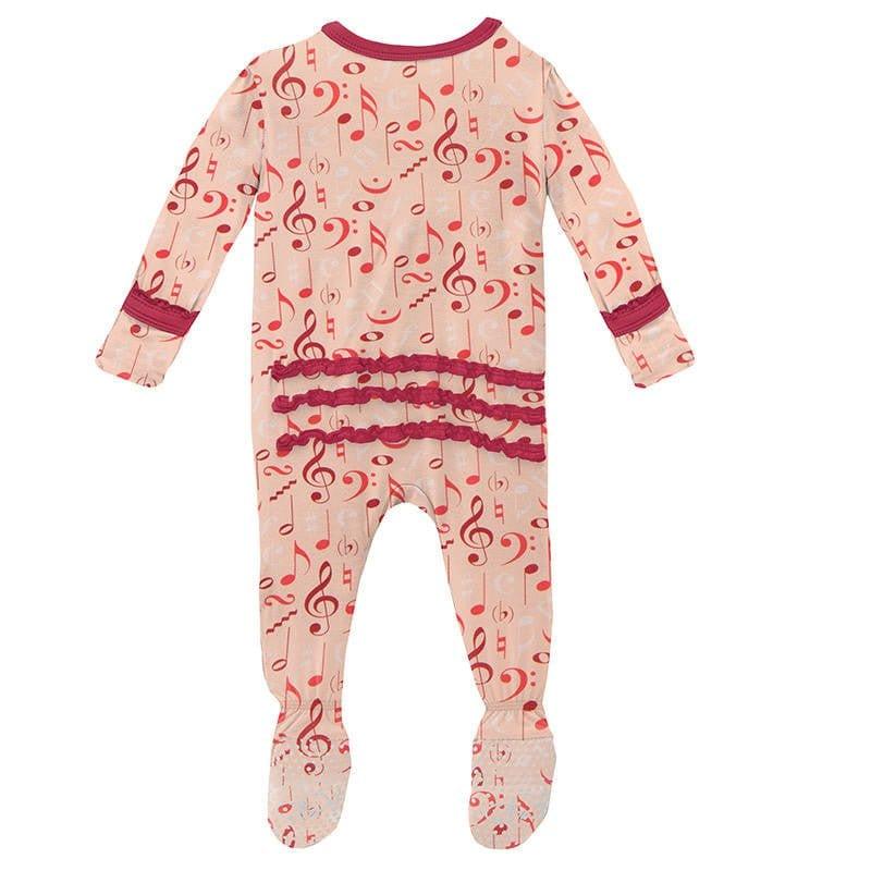 Girl's Print Bamboo Muffin Ruffle Footie with Zipper - Peach Blossom Music Class - Image 2