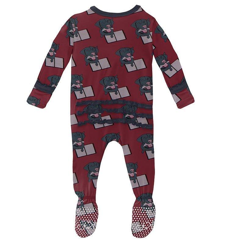 Girl's Print Bamboo Muffin Ruffle Footie with Zipper - Wild Strawberry Dog Ate My Homework - Image 2