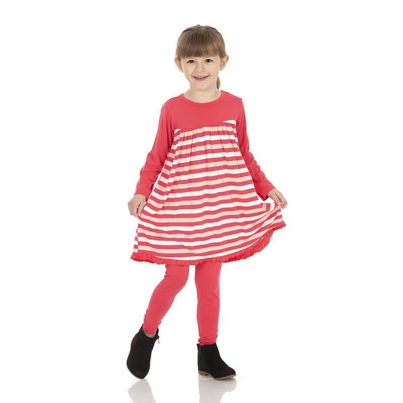 Girl's Print Bamboo Classic Long Sleeve Swing Dress - Hopscotch Stripe - Image 2