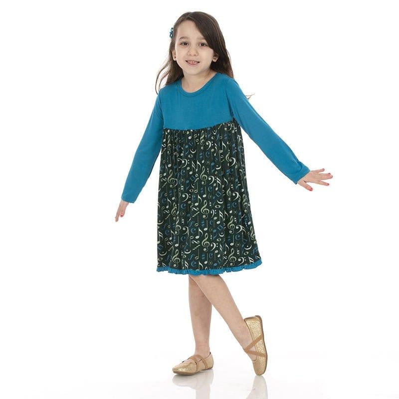 Girl's Print Bamboo Classic Long Sleeve Swing Dress - Pine Music Class - Image 2