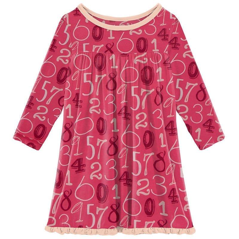 Girl's Print Bamboo Classic Long Sleeve Swing Dress - Taffy Math