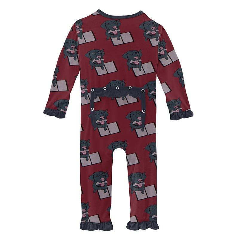 Girl's Print Bamboo Classic Ruffle Coverall with Snaps - Wild Strawberry Dog Ate My Homework - Image 2