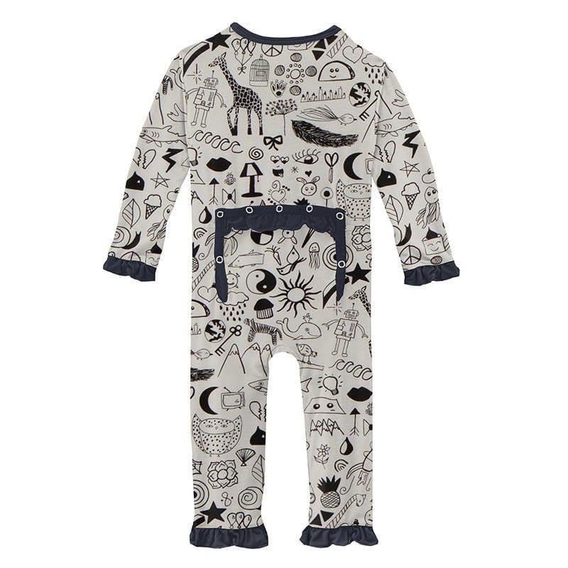 Girl's Print Bamboo Classic Ruffle Coverall with Zipper - Doodles - Image 2