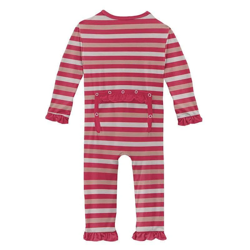 Girl's Print Bamboo Classic Ruffle Coverall with Zipper - Hopscotch Stripe - Image 2