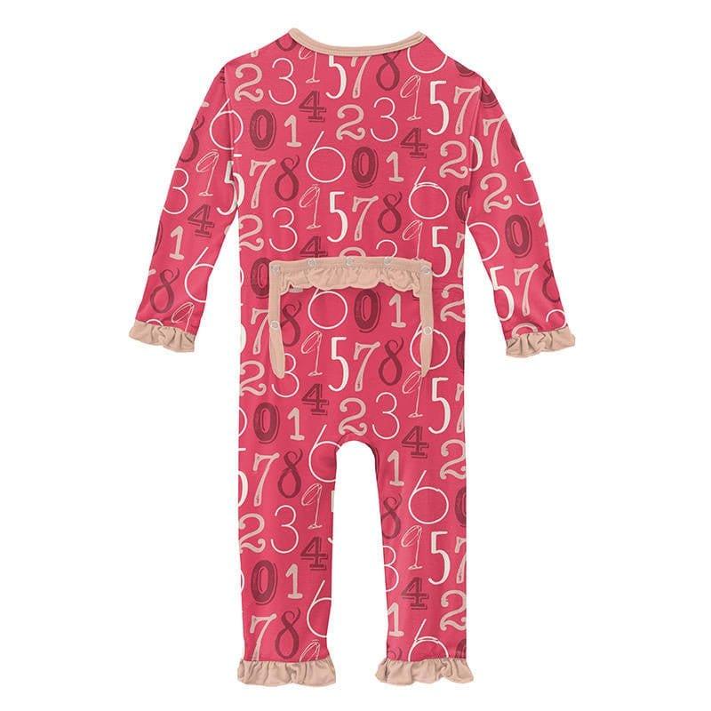 Girl's Print Bamboo Classic Ruffle Coverall with Zipper - Taffy Math - Image 2