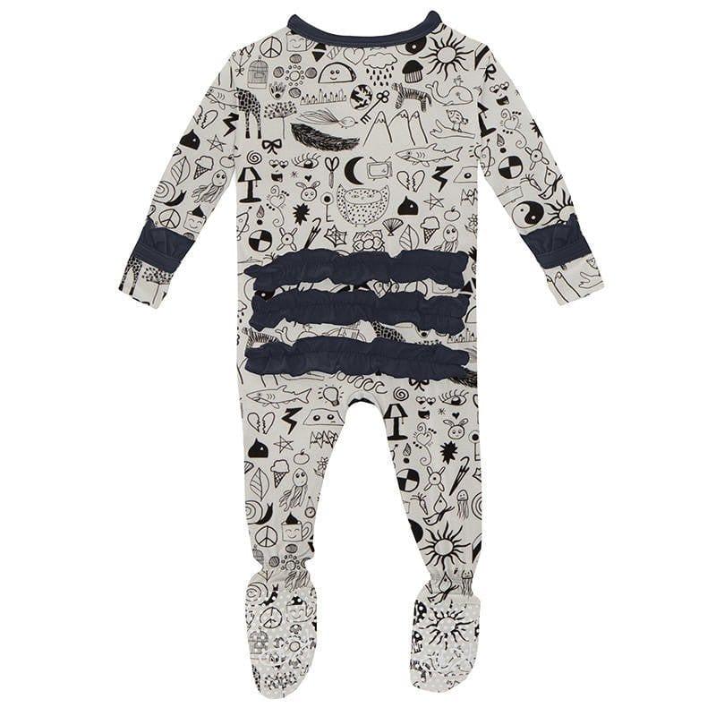 Girl's Print Bamboo Classic Ruffle Footie with Snaps - Doodles - Image 2