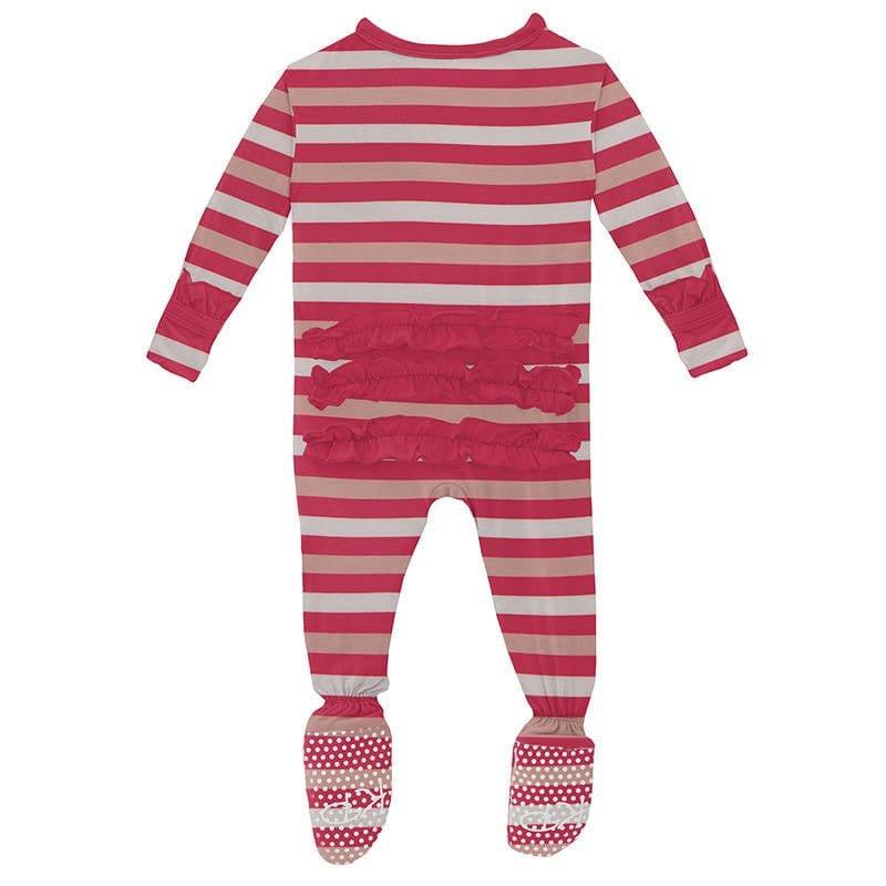 Girl's Print Bamboo Classic Ruffle Footie with Snaps - Hopscotch Stripe - Image 2